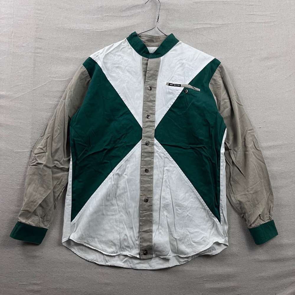 Mo Betta Button Up Shirt Mens 15.5 Green White Tan Colorblock Geometric Vintage